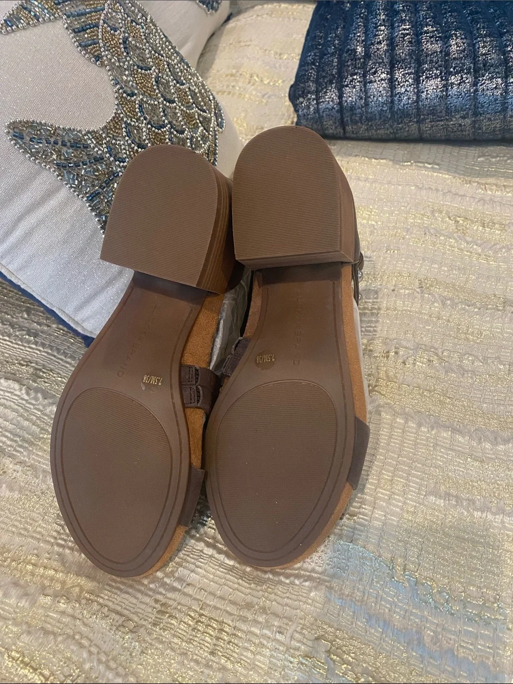 Lucky Brand Brown Studded Block Heel Sandals